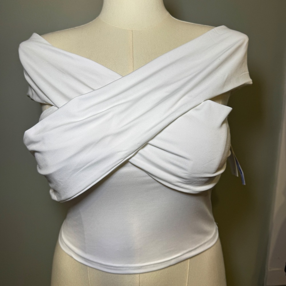 Cider White Cropped Crossover Front‎ Off Shoulder Top XL WHITE NWT